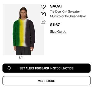 Sacai Japan Men’s/Lady Tie Dye Green Yellow Blue 86% Wool RARE Cardigan COLORS-L